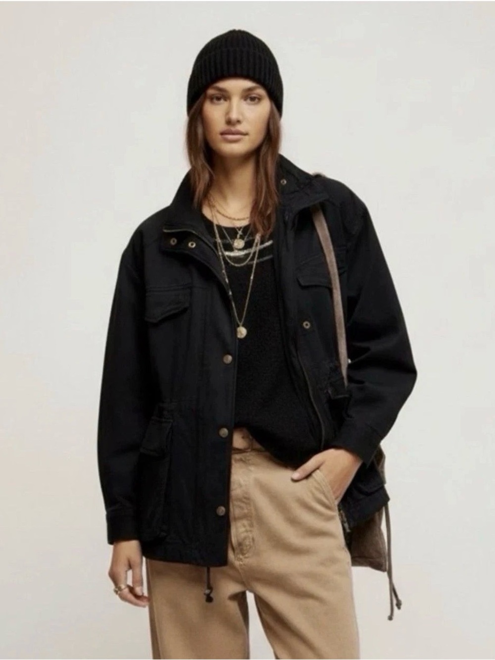 We The Free Free People Black Oversized Utility Jacket Size S